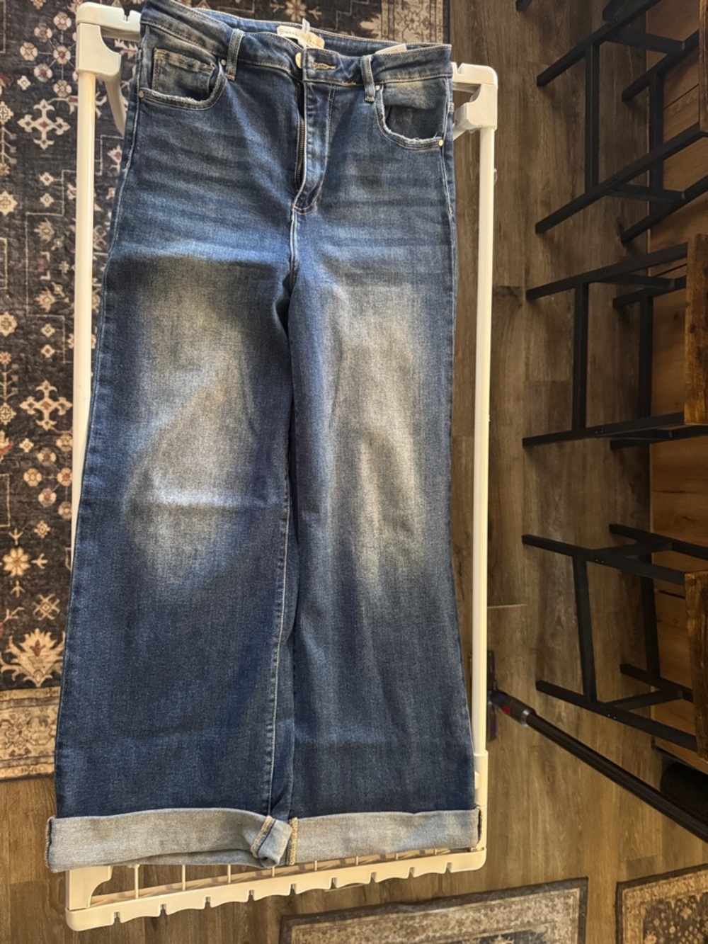 High-Rise Wide-Leg Jeans in Medium Blue Denim